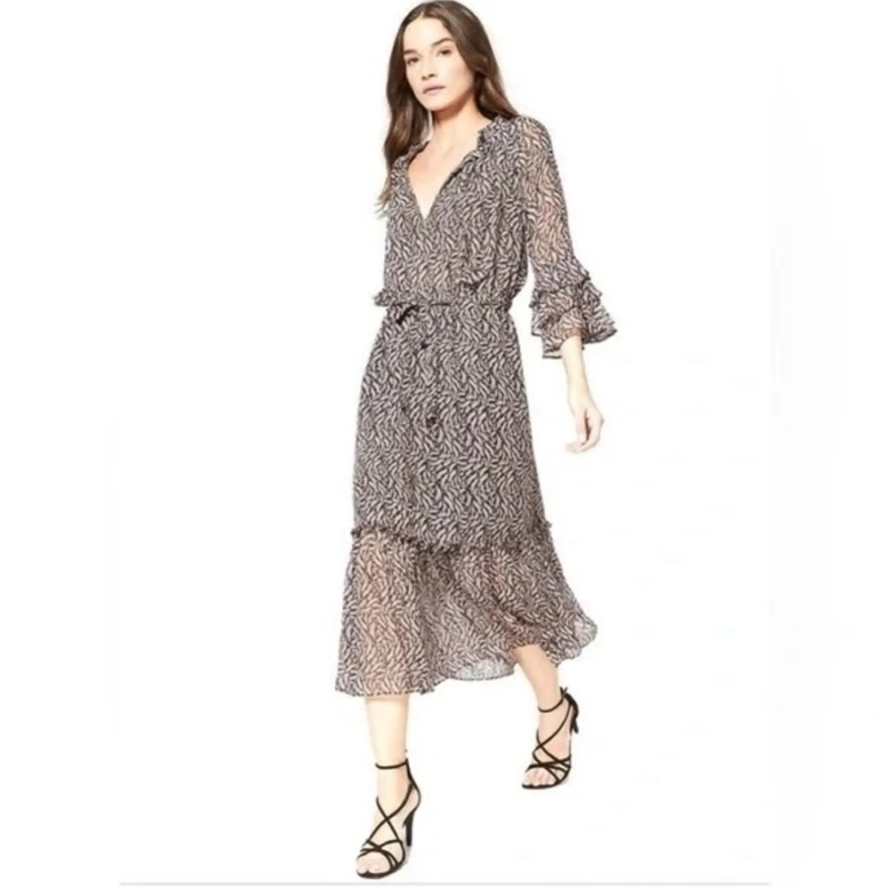 Misa Los Angeles Genivee black blush floral ruffle midi dress women’s m medium